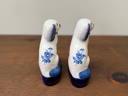 ヴィンテージ、スタッフォードシャードッグ、母犬と子犬｜青い花柄｜1940〜1950年代頃