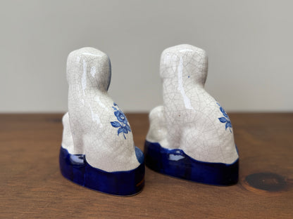 ヴィンテージ、スタッフォードシャードッグ、母犬と子犬｜青い花柄｜1940〜1950年代頃