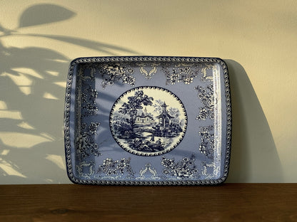 Small Vintage Tin Tray by Daher Long Island | Blue & White Chinoiserie