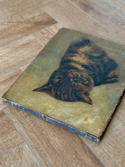 ヴィクトリア時代 キジトラ猫の油彩画｜19世紀後期頃