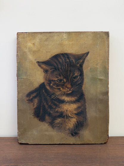 ヴィクトリア時代 キジトラ猫の油彩画｜19世紀後期頃　猫の油絵　