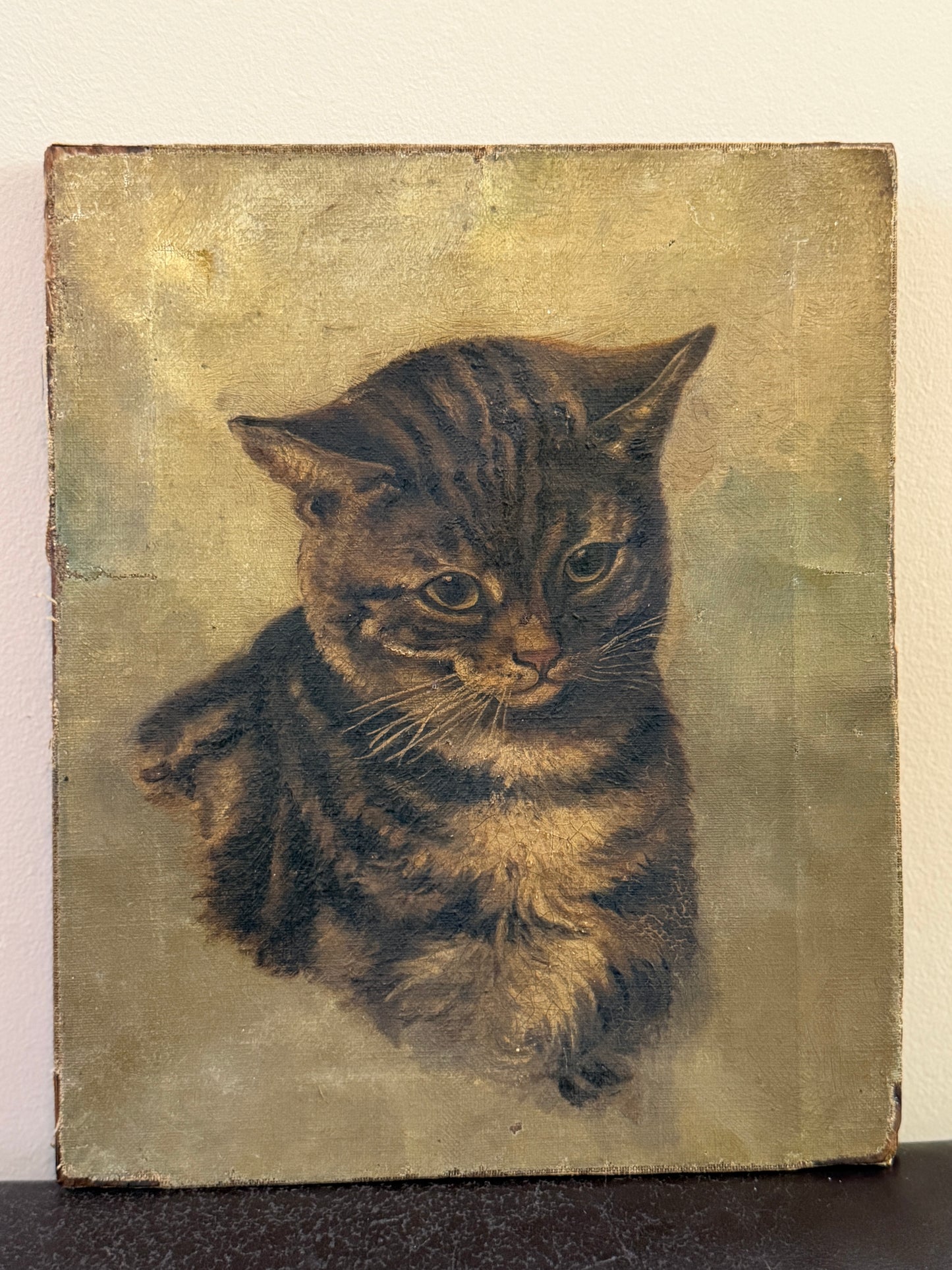 ヴィクトリア時代 キジトラ猫の油彩画｜19世紀後期頃