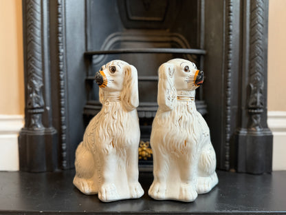 アンティーク、ガラスの目のスタッフォードシャードッグ（スパニエル）ペア｜1890年代頃