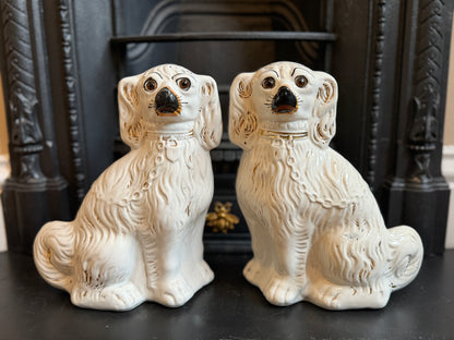 アンティーク、ガラスの目のスタッフォードシャードッグ（スパニエル）ペア｜1890年代頃