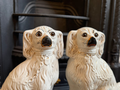 アンティーク、ガラスの目のスタッフォードシャードッグ（スパニエル）ペア｜1890年代頃