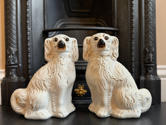 アンティーク、ガラスの目のスタッフォードシャードッグ（スパニエル）ペア｜1890年代頃