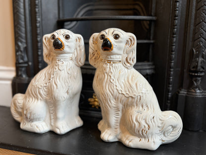 アンティーク、ガラスの目のスタッフォードシャードッグ（スパニエル）ペア｜1890年代頃