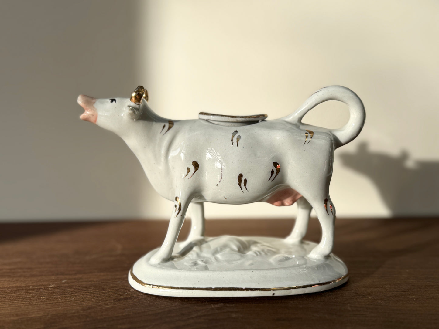 Victorian Staffordshire Gilded Cow Creamer (c. 19th Century) | Elegant Hand-Painted Gold Accents