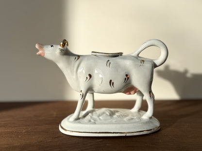 Victorian Staffordshire Gilded Cow Creamer (c. 19th Century) | Elegant Hand-Painted Gold Accents