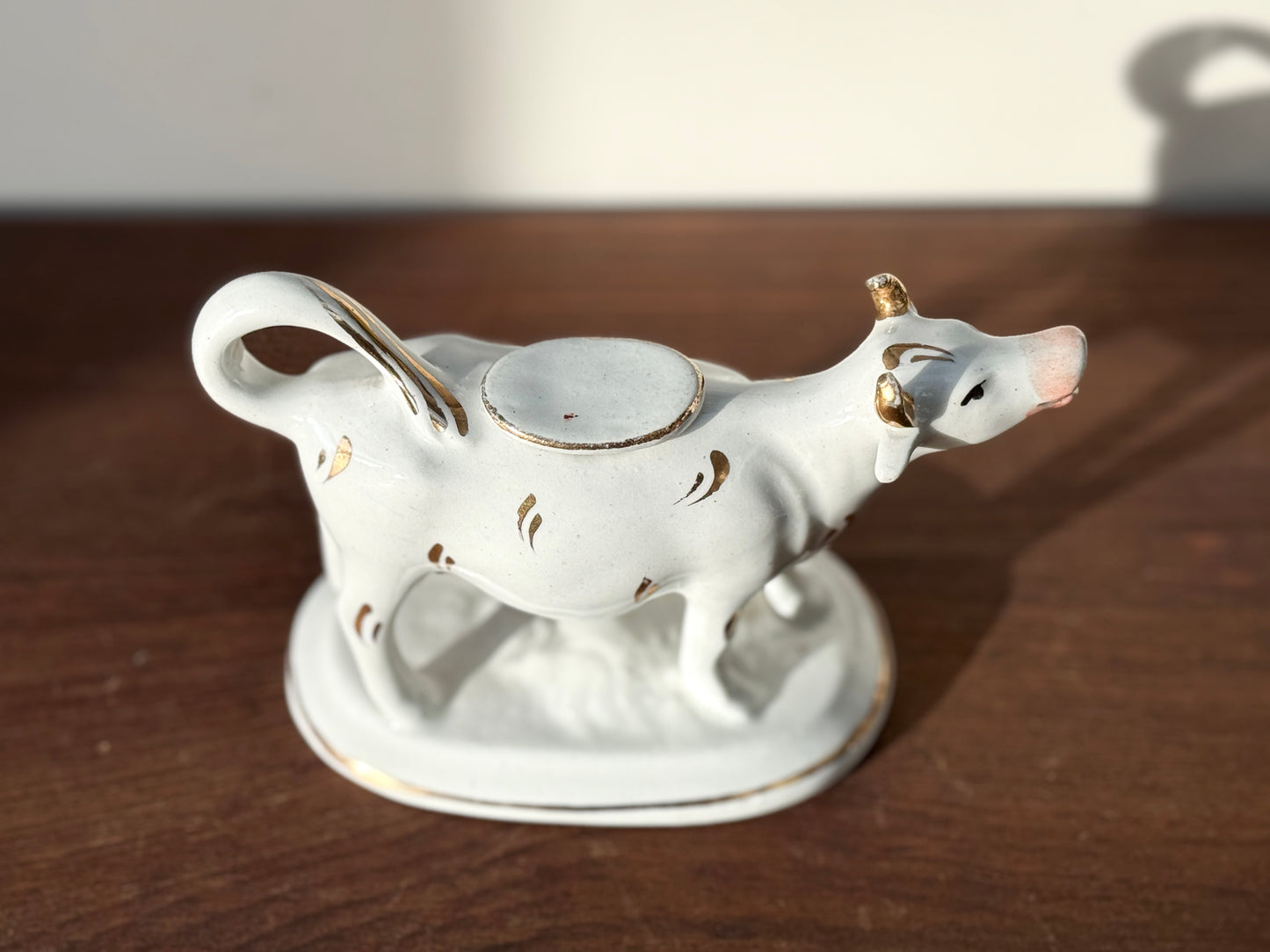 Victorian Staffordshire Gilded Cow Creamer (c. 19th Century) | Elegant Hand-Painted Gold Accents