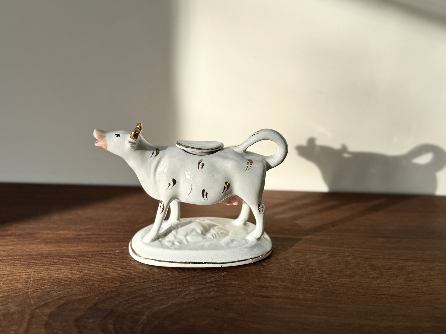 Victorian Staffordshire Gilded Cow Creamer (c. 19th Century) | Elegant Hand-Painted Gold Accents
