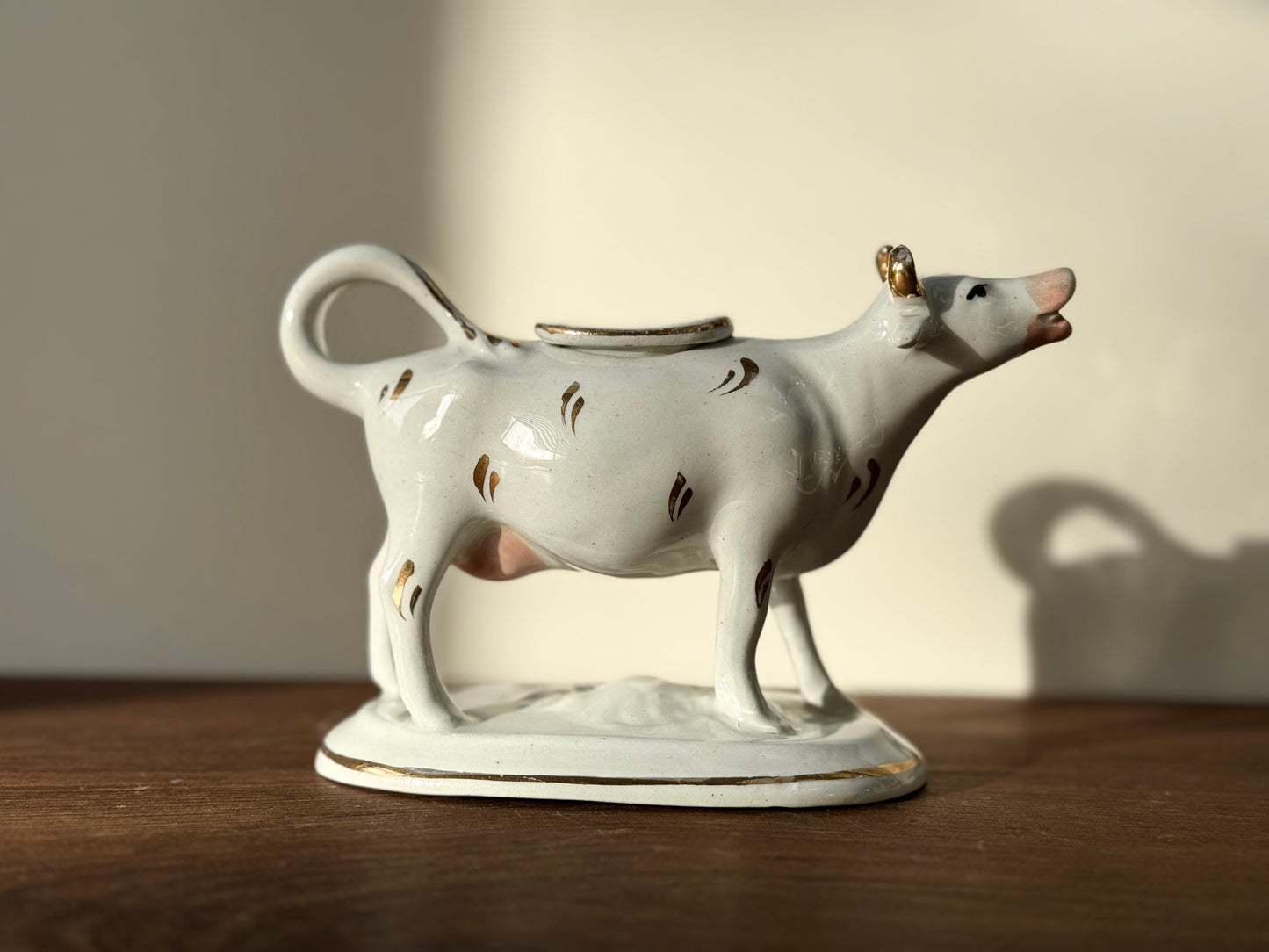 Victorian Staffordshire Gilded Cow Creamer (c. 19th Century) | Elegant Hand-Painted Gold Accents