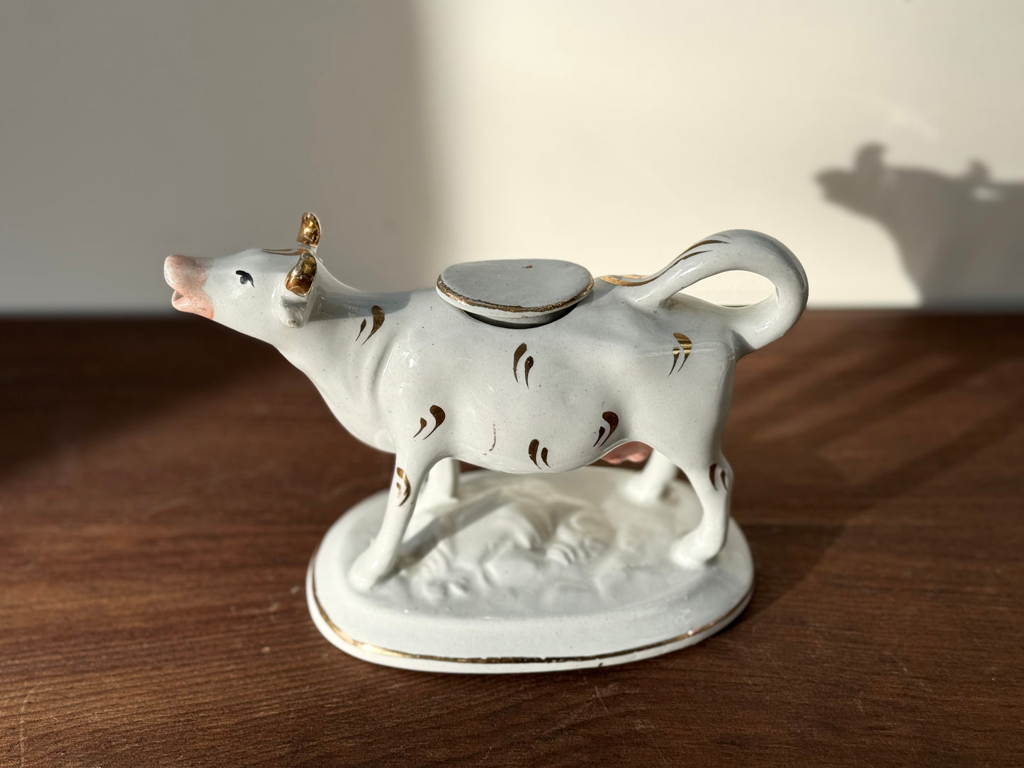 Victorian Staffordshire Gilded Cow Creamer (c. 19th Century) | Elegant Hand-Painted Gold Accents