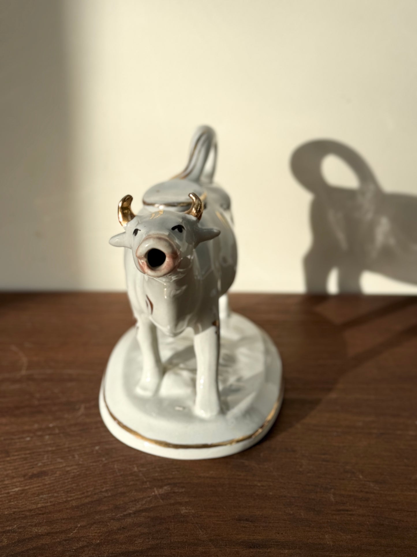 Victorian Staffordshire Gilded Cow Creamer (c. 19th Century) | Elegant Hand-Painted Gold Accents