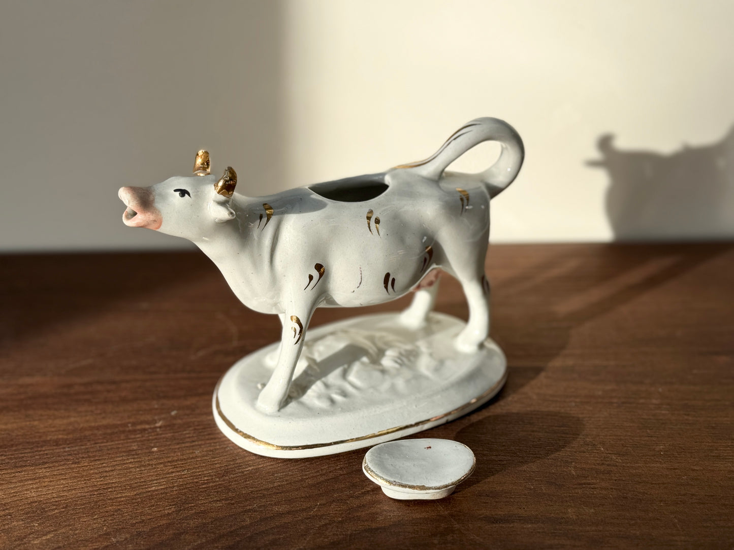 Victorian Staffordshire Gilded Cow Creamer (c. 19th Century) | Elegant Hand-Painted Gold Accents