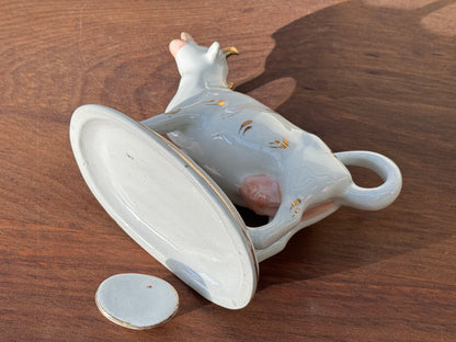 Victorian Staffordshire Gilded Cow Creamer (c. 19th Century) | Elegant Hand-Painted Gold Accents