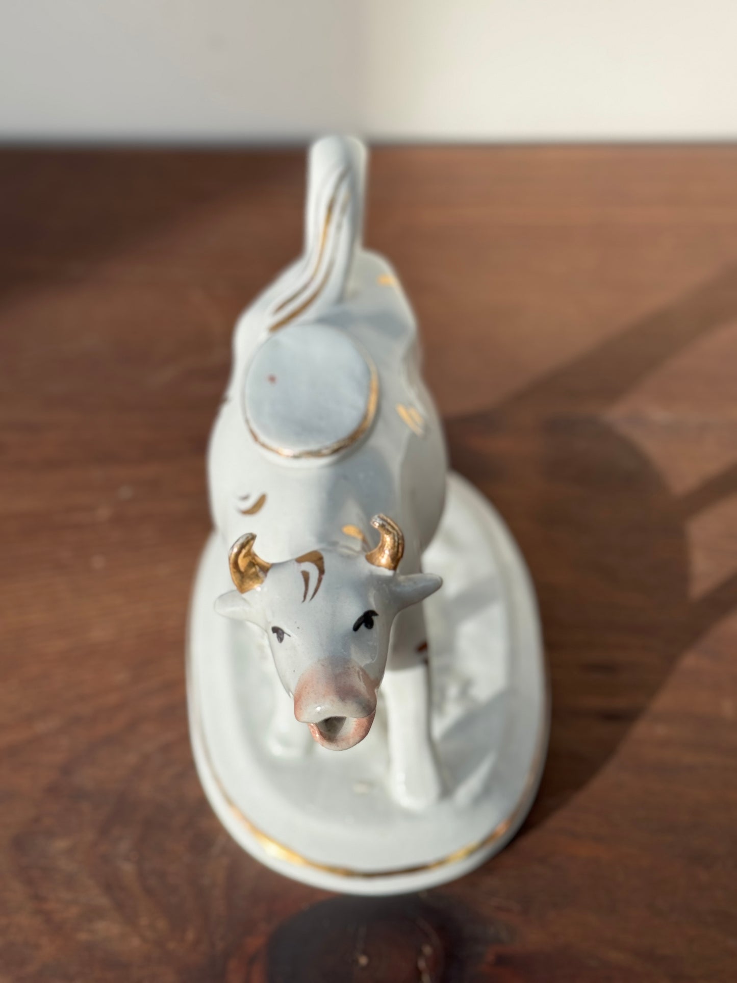 Victorian Staffordshire Gilded Cow Creamer (c. 19th Century) | Elegant Hand-Painted Gold Accents