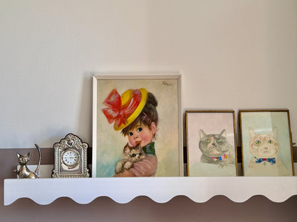 Vintage Framed Print: "Harriet, Girl with a Cat" by John Strevens (Strev.) | c.1960s