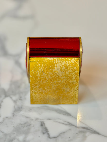 Vintage Jaeger-LeCoultre 8 Day Folding Alarm Clock in Red & Gilt Brass, Swiss Made c.1950s