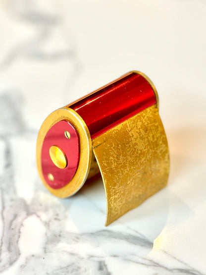 Vintage Jaeger-LeCoultre 8 Day Folding Alarm Clock in Red & Gilt Brass, Swiss Made c.1950s