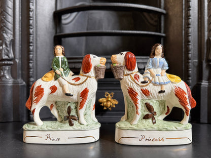 Vintage Pair of Staffordshire "Prince & Princess" Children on Spaniels Flatback by Royale Stratford