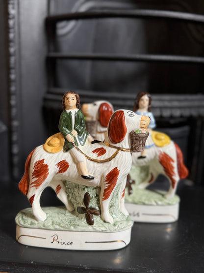 Vintage Pair of Staffordshire "Prince & Princess" Children on Spaniels Flatback by Royale Stratford