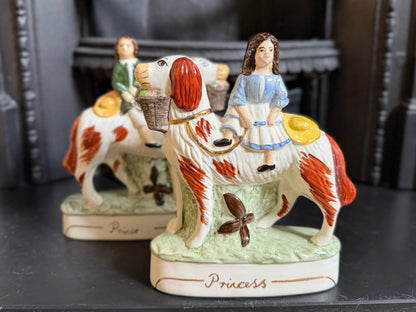 Vintage Pair of Staffordshire "Prince & Princess" Children on Spaniels Flatback by Royale Stratford