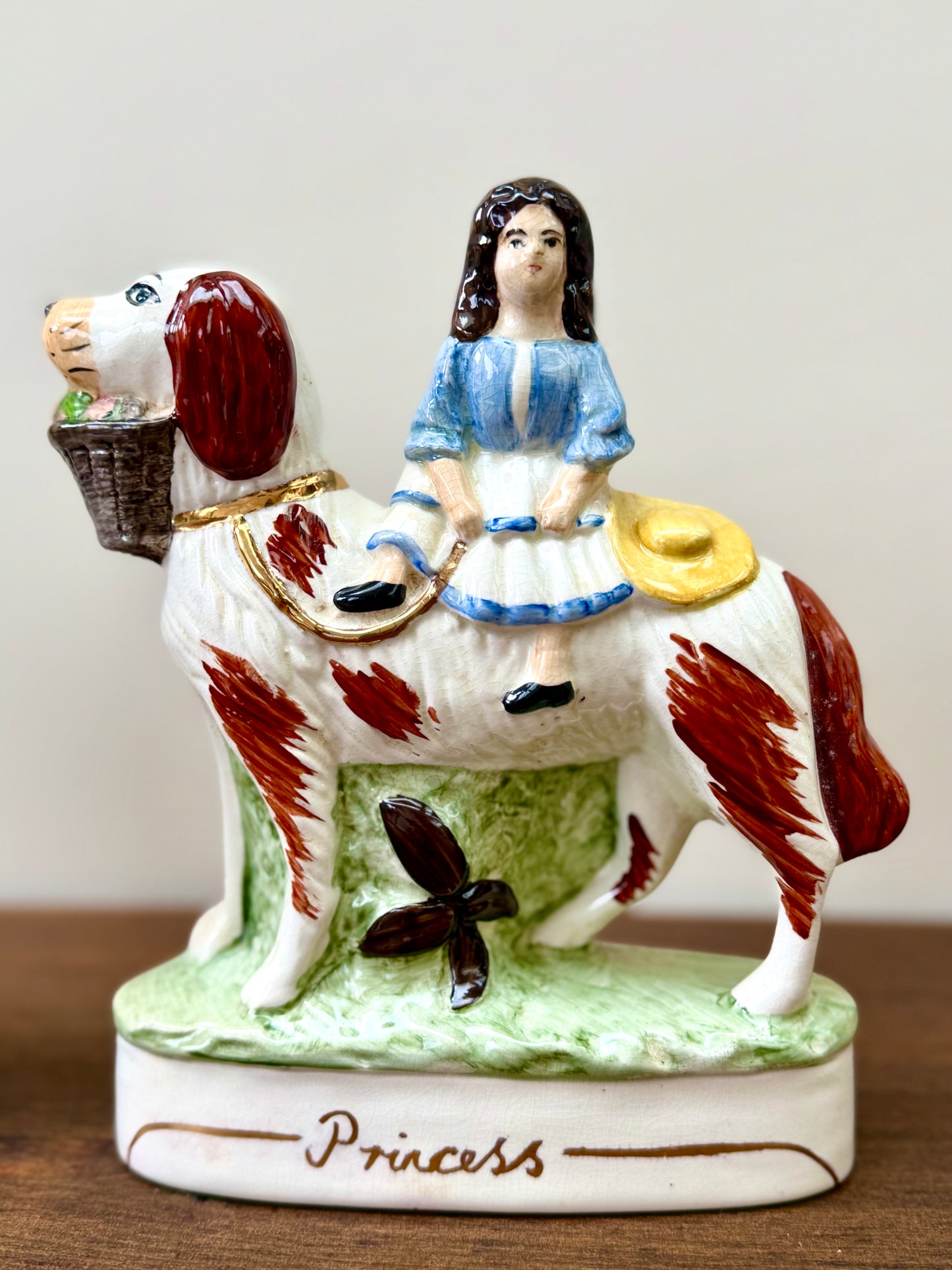Vintage Pair of Staffordshire "Prince & Princess" Children on Spaniels Flatback by Royale Stratford