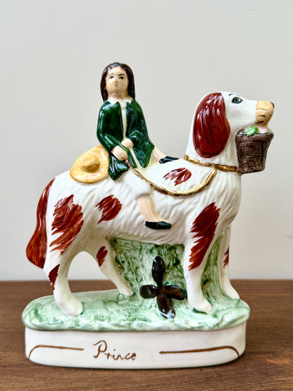 Vintage Pair of Staffordshire "Prince & Princess" Children on Spaniels Flatback by Royale Stratford