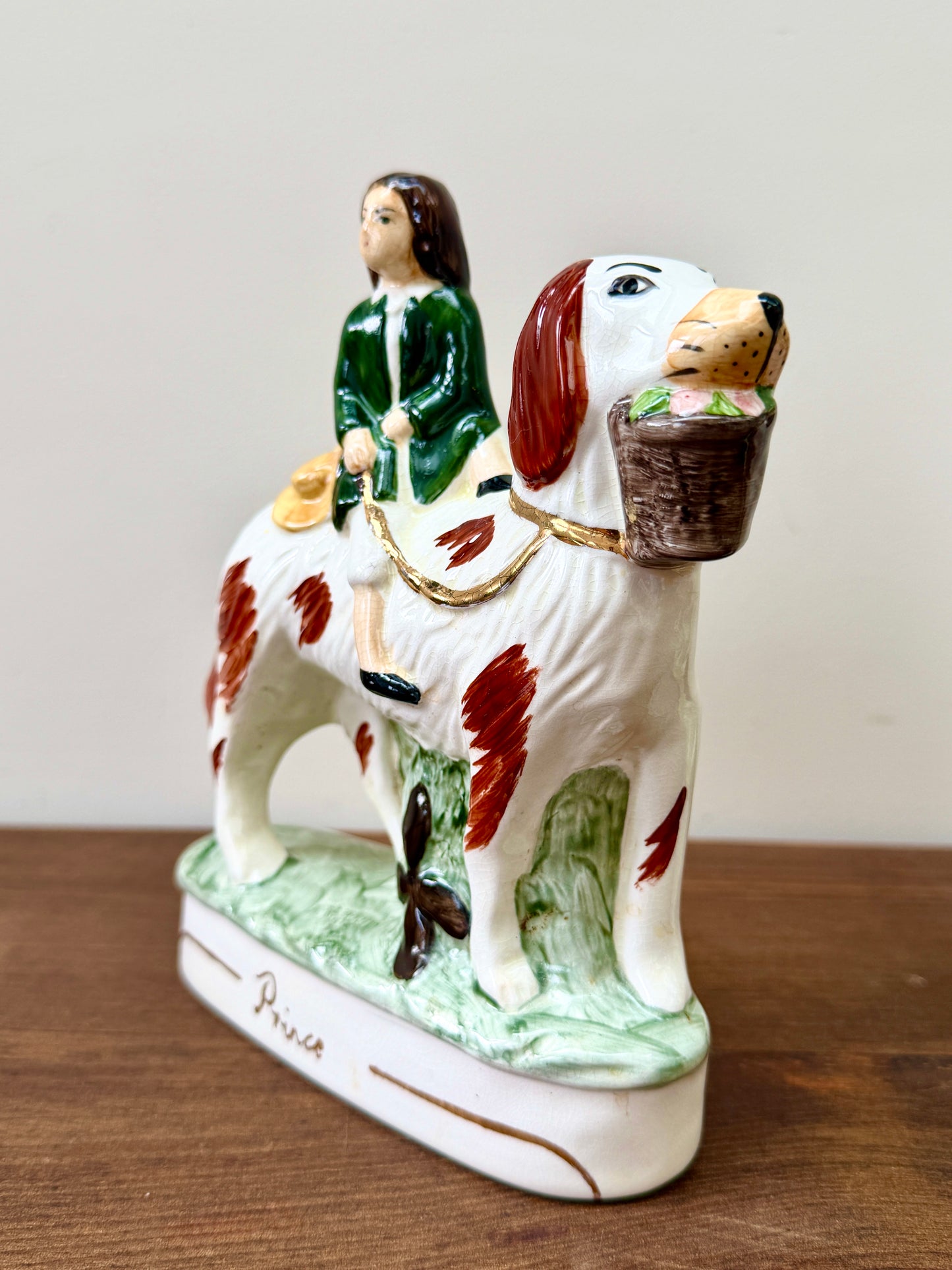 Vintage Pair of Staffordshire "Prince & Princess" Children on Spaniels Flatback by Royale Stratford