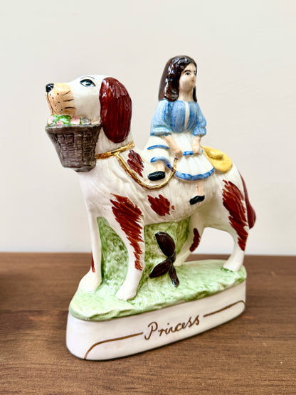 Vintage Pair of Staffordshire "Prince & Princess" Children on Spaniels Flatback by Royale Stratford
