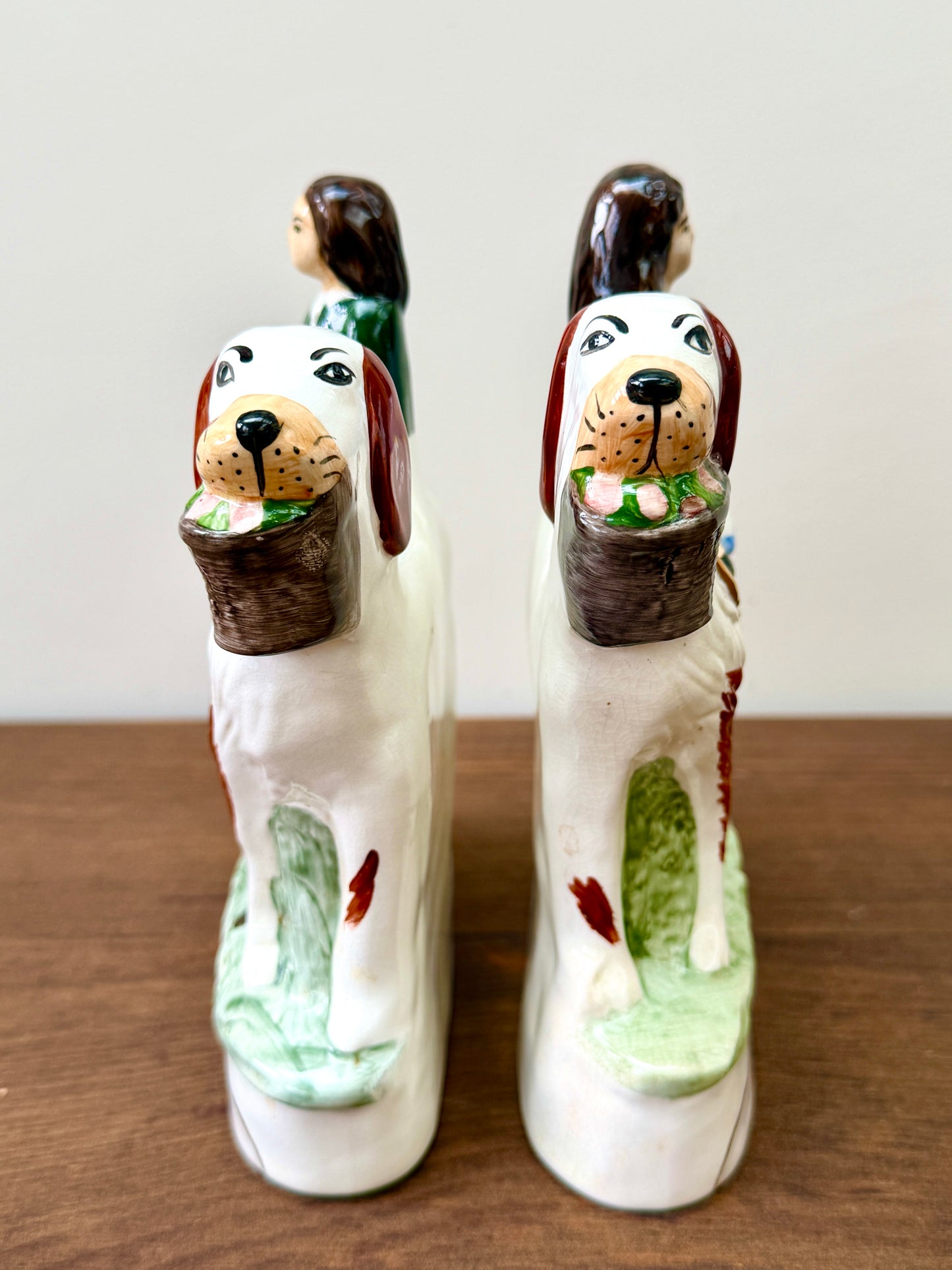 Vintage Pair of Staffordshire "Prince & Princess" Children on Spaniels Flatback by Royale Stratford