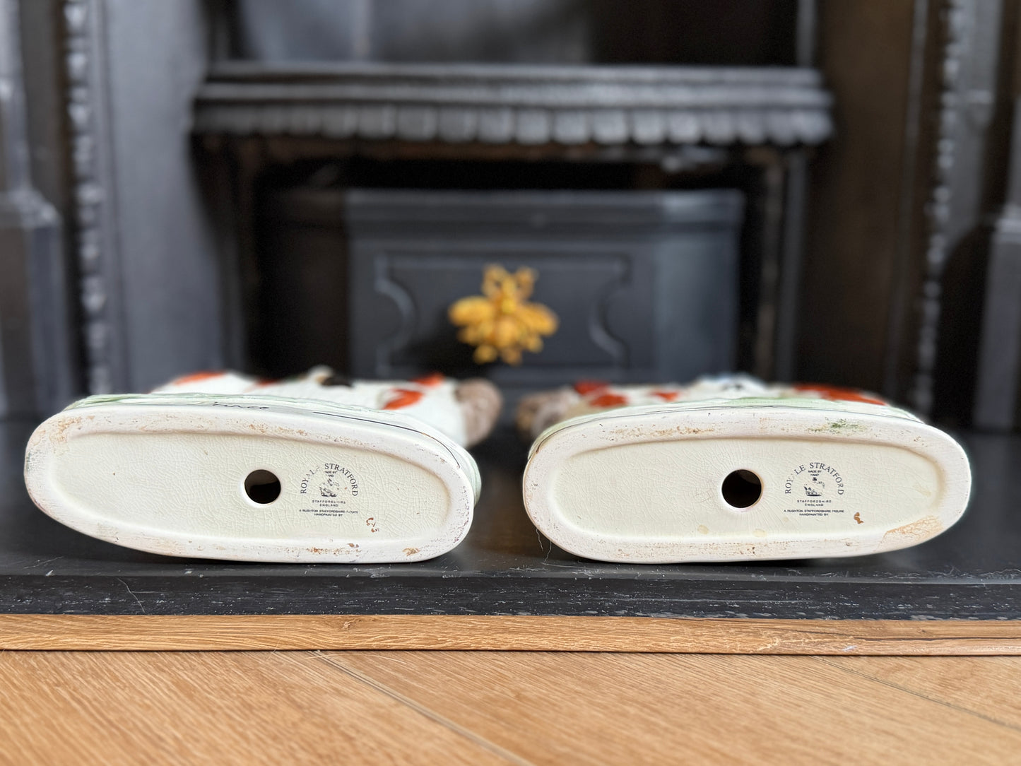 Vintage Pair of Staffordshire "Prince & Princess" Children on Spaniels Flatback by Royale Stratford