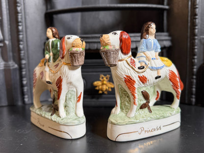 Vintage Pair of Staffordshire "Prince & Princess" Children on Spaniels Flatback by Royale Stratford
