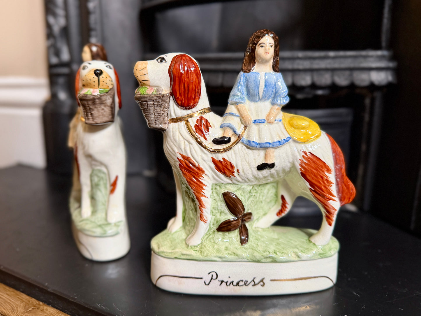 Vintage Pair of Staffordshire "Prince & Princess" Children on Spaniels Flatback by Royale Stratford