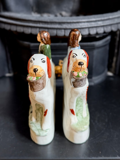 Vintage Pair of Staffordshire "Prince & Princess" Children on Spaniels Flatback by Royale Stratford
