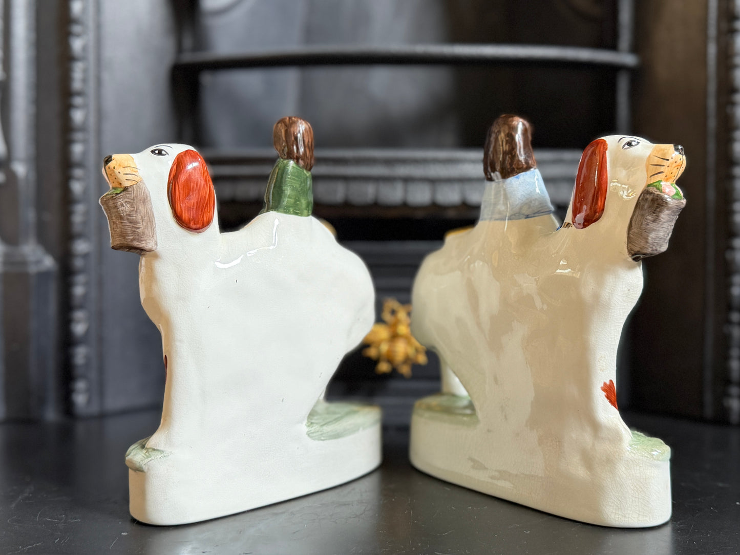 Vintage Pair of Staffordshire "Prince & Princess" Children on Spaniels Flatback by Royale Stratford