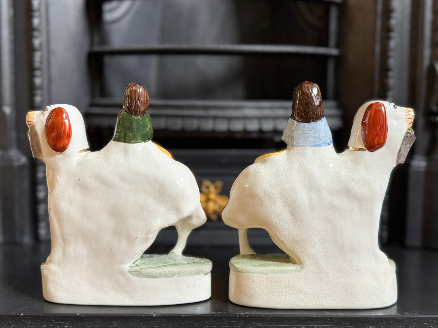 Vintage Pair of Staffordshire "Prince & Princess" Children on Spaniels Flatback by Royale Stratford