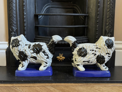 Vintage, Pair of Standing Staffordshire Cats on Cushion