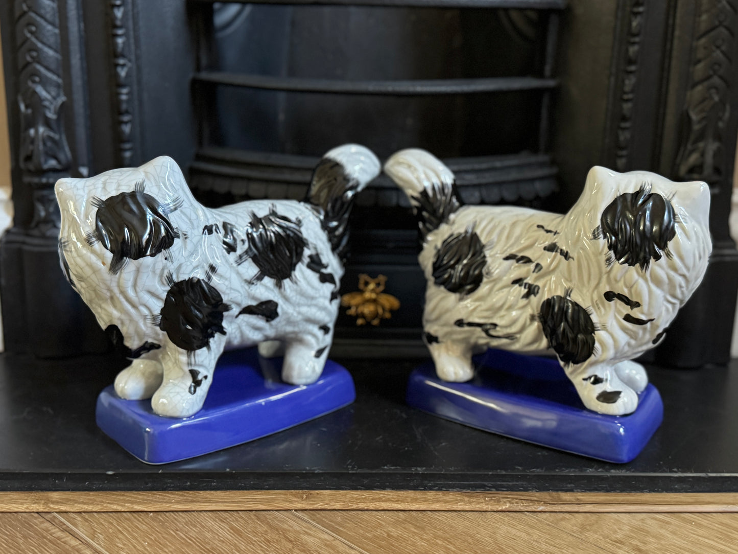 Vintage, Pair of Standing Staffordshire Cats on Cushion