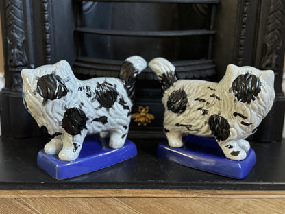 Vintage, Pair of Standing Staffordshire Cats on Cushion