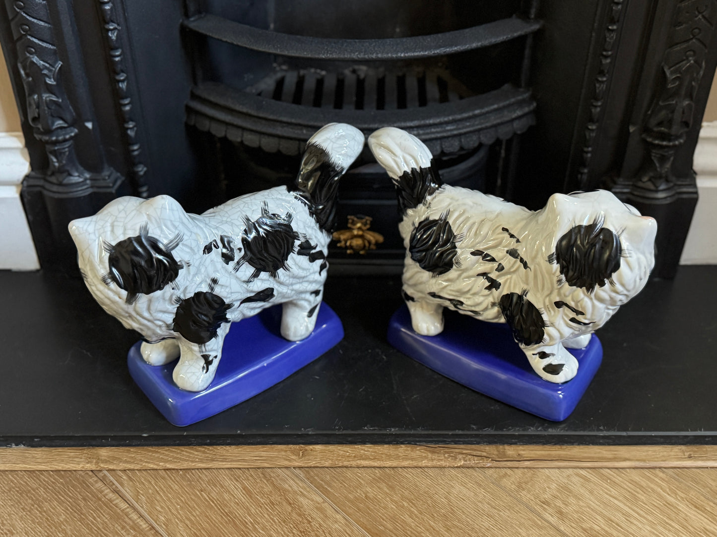 Vintage, Pair of Standing Staffordshire Cats on Cushion