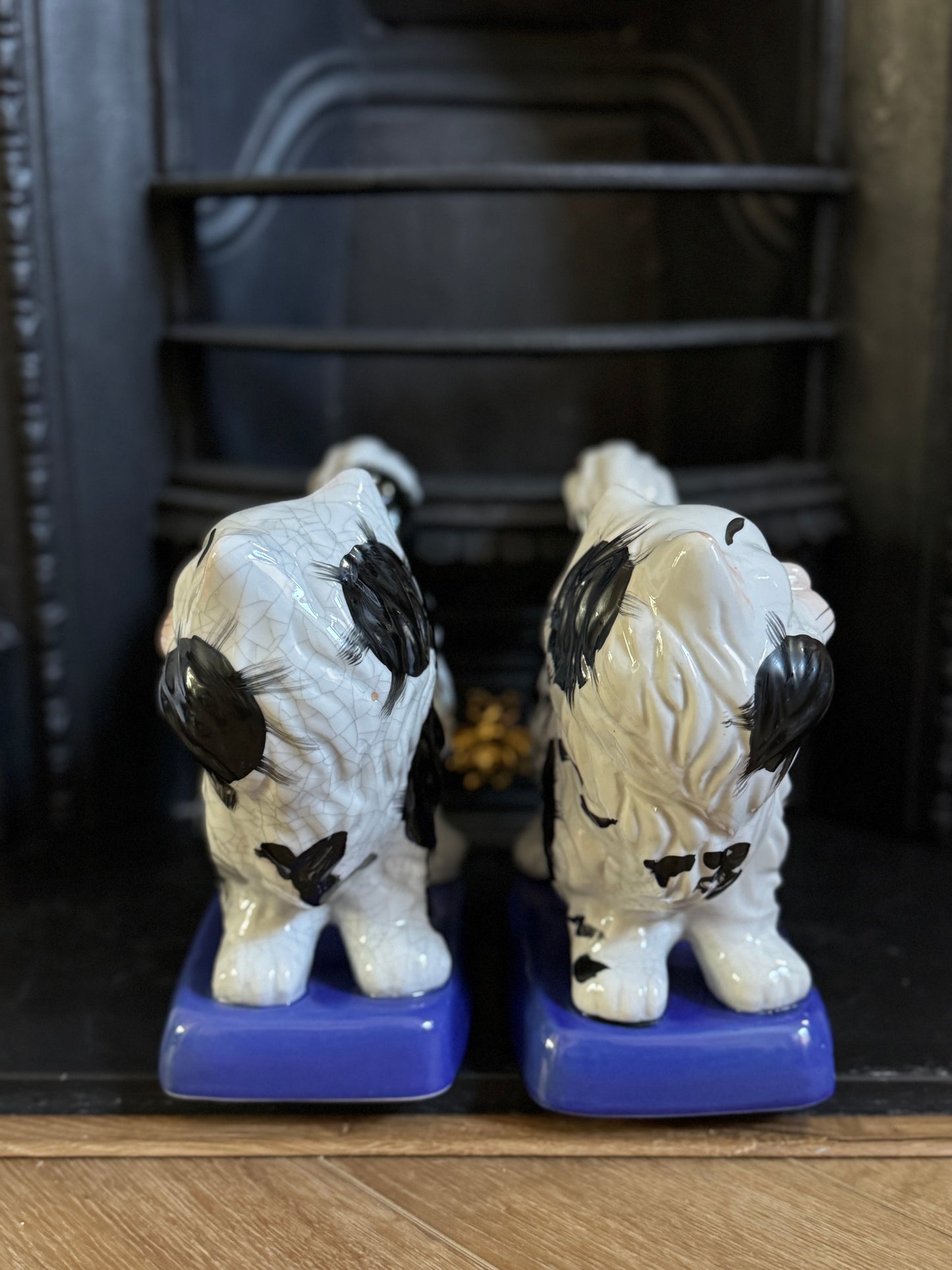 Vintage, Pair of Standing Staffordshire Cats on Cushion