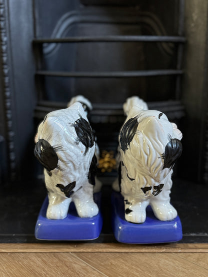 Vintage, Pair of Standing Staffordshire Cats on Cushion