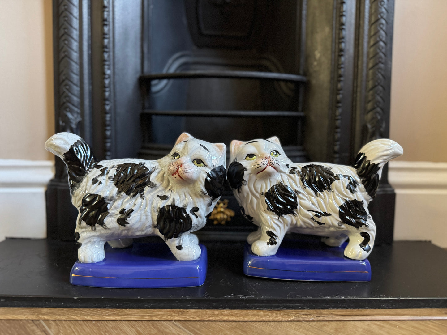Vintage, Pair of Standing Staffordshire Cats on Cushion