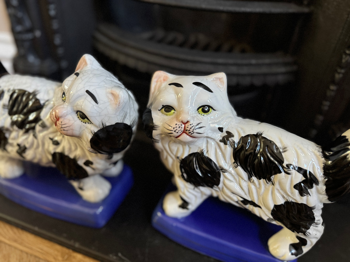 Vintage, Pair of Standing Staffordshire Cats on Cushion