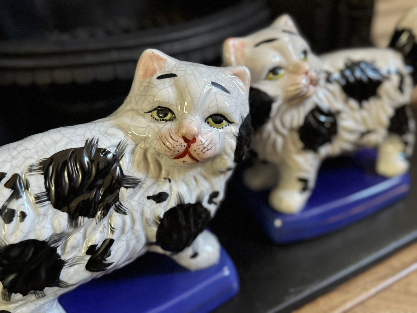 Vintage, Pair of Standing Staffordshire Cats on Cushion
