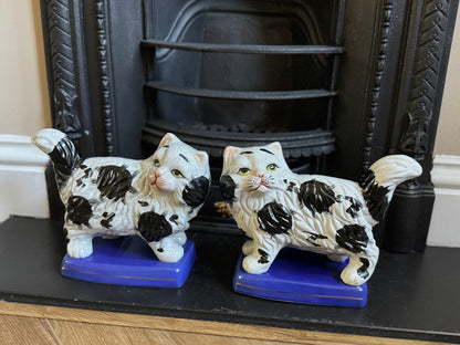 Vintage, Pair of Standing Staffordshire Cats on Cushion