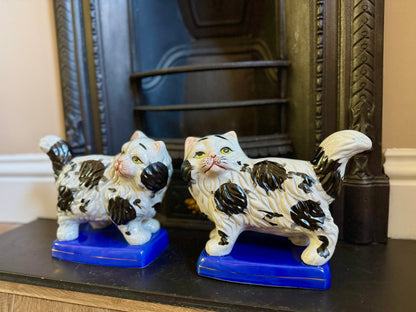 Vintage, Pair of Standing Staffordshire Cats on Cushion