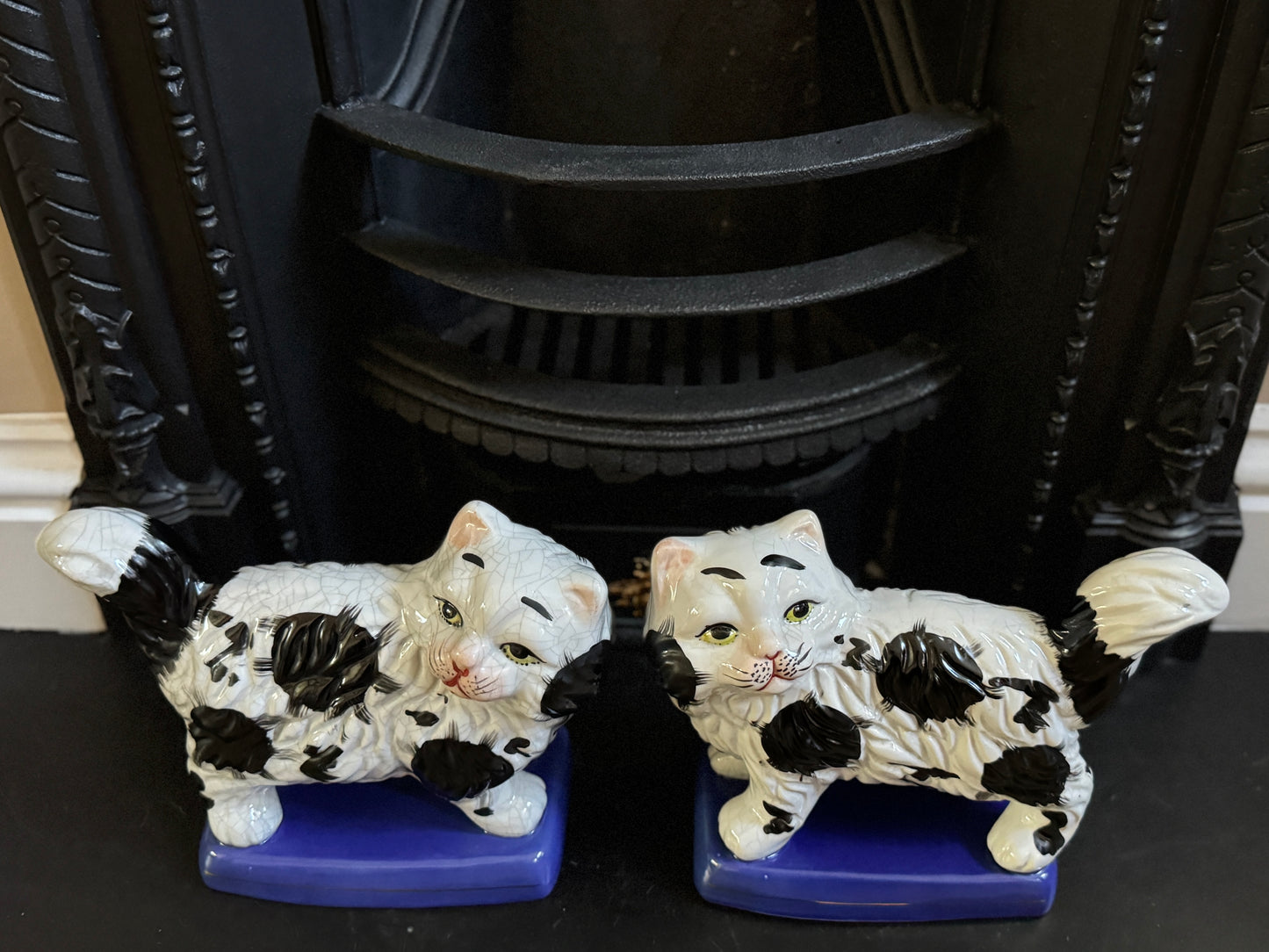 Vintage, Pair of Standing Staffordshire Cats on Cushion